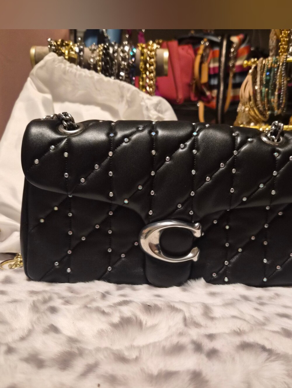 AUTHENTIC COACH TABBY 26 — BLACK QUILTED LEATHER CRYSTAL RIVET SHOULDER/CROSSBOD